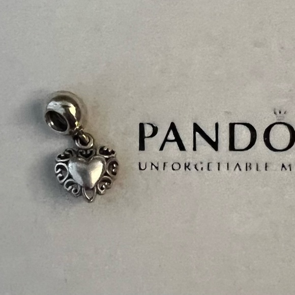 Pandora 14kt gold & silver two toned old vintage dangly heart bracelet charm - Picture 6 of 6